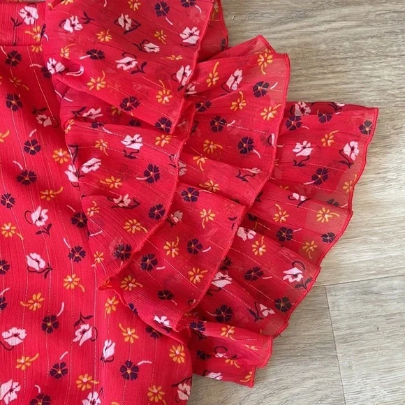 Madewell Tiered-Sleeve Peplum Top in Metallic Prairie Posies size 6 - Picture 11 of 15